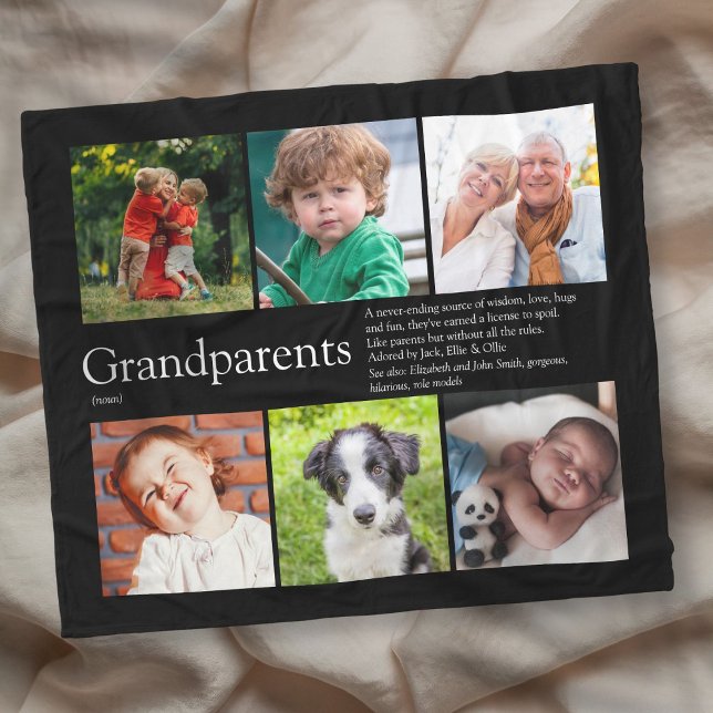 Morfar- och mormor-fotocollage fleecefilt (Grandparents Photo Collage Fleece Blanket)