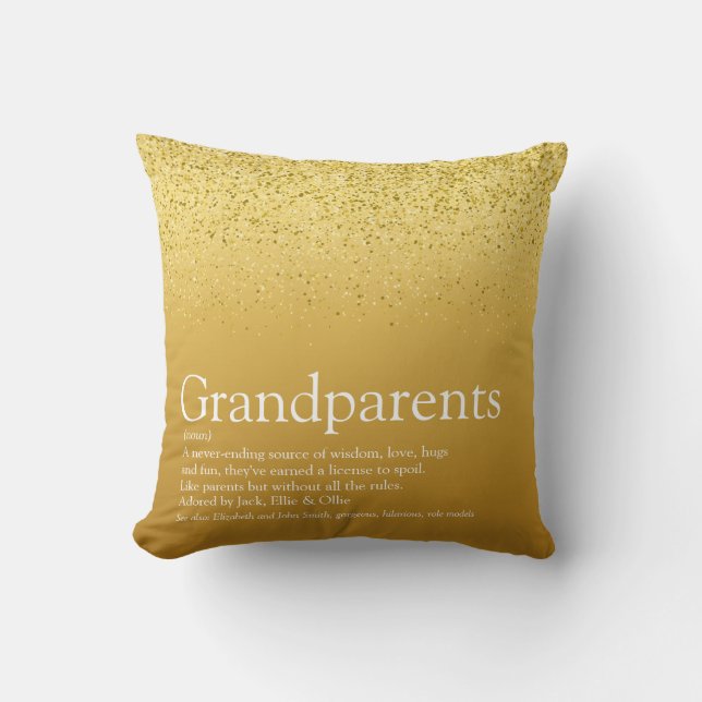 Morfar- och mormordefinition Guld Glitter Kul Glam Kudde (Framsida)