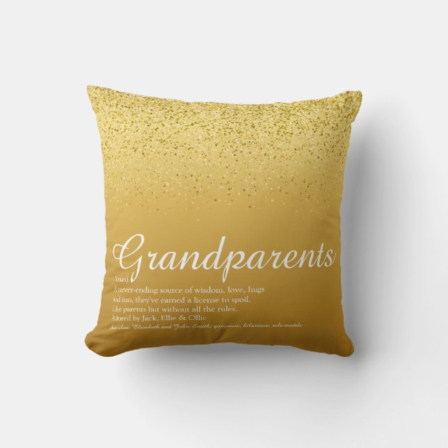Morfar- och mormors definition Guld Glitter Skrift Kudde (Framsida)