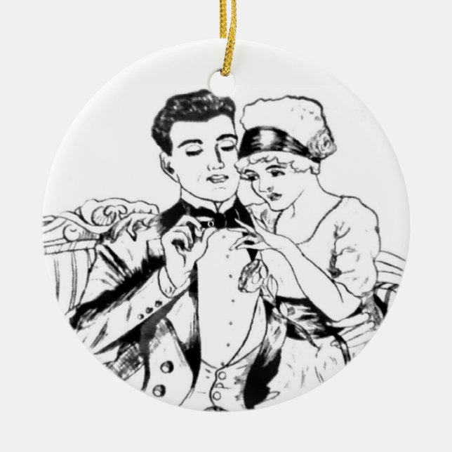 Morfar Russell Swigert som föreslår till mormodern Julgransprydnad Keramik (Framsidan)