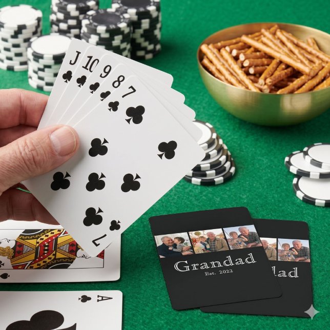 Morfar Set. Minimal Vit Fet Text 3 Foto Casinokort (Skapare uppladdad)