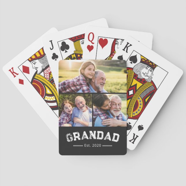 Morfar Setade Upp Fet Svart 3 Foto Casinokort (Baksidan)