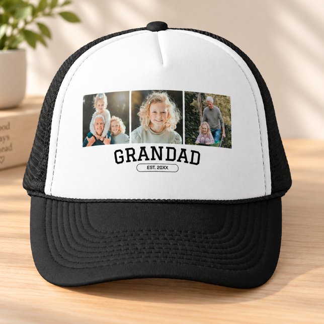 Morfar Setet 3 Foto Collage Skript Present Keps ( grandfather from grandkids grandparents photo collage family modern typography keepsake black white)