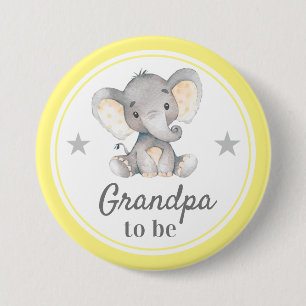 Morfar ska vara Gult Grått Elephant Baby Shower Knapp