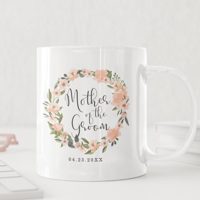 Morfar till brudgummen Blommig akvarellkrans Foto Kaffemugg (Skapare uppladdad)
