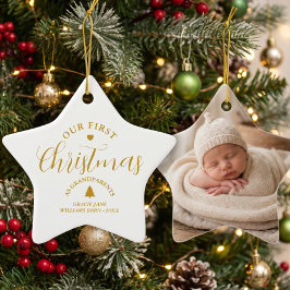 Morfars och mormors första jul anpassat namn minne julgransprydnad keramik