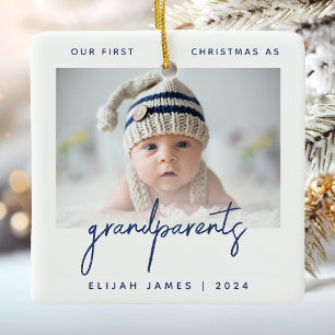 Morfars och mormors första jul foto minimalistisk  julgransprydnad keramik