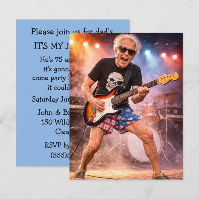 Morfars Rockstjärna Party Digital Nedladdningsinbj Inbjudningar (Fram/baksida)