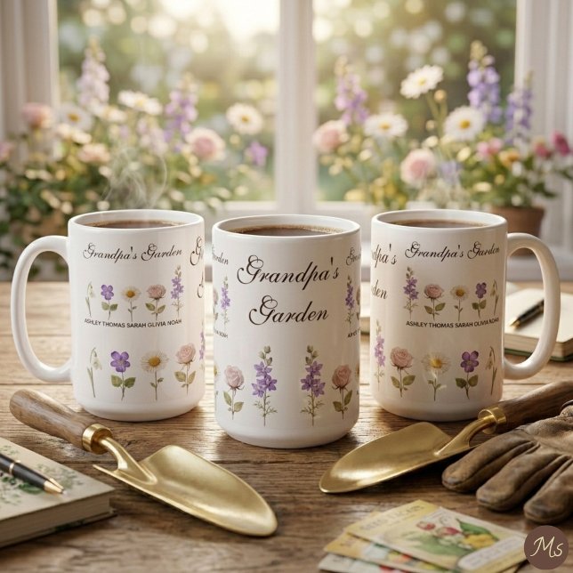 Morfars trädgård 5 Blommor för födelsemånad Kaffemugg (Skapare uppladdad)