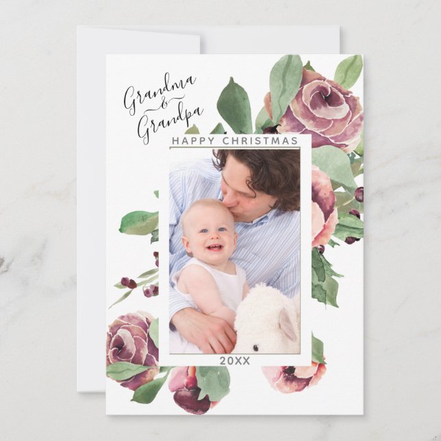 Morförälder Jul Photo Blommigt WAN Julkort (Framsida)