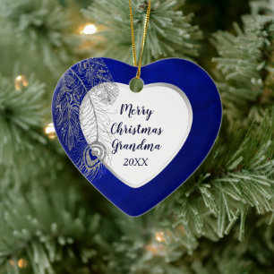 Morförälder Silver Feather Blue Heart jul Julgransprydnad Keramik