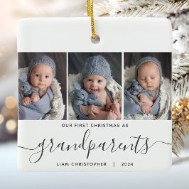 Morföräldrar 1:a jul 3 Foto Grått-skript Julgransprydnad Keramik