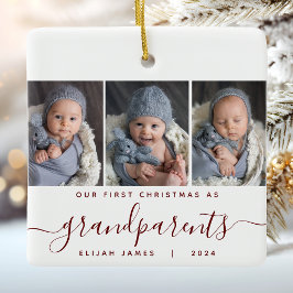 Morföräldrar 1:a jul 3 Photo Burgundy-skript Julgransprydnad Keramik