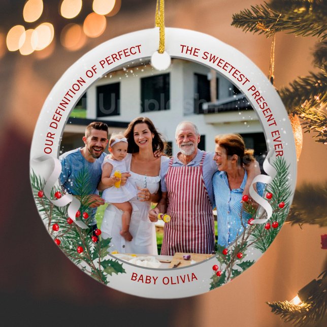 Morföräldrar 1:a julklappen i Silver Ram Julgransprydnad Keramik (Skapare uppladdad)