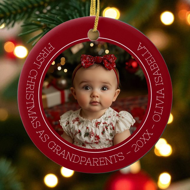 Morföräldrar Första julfarmor, Baby Foto Julgransprydnad Keramik (Grandparents First Christmas Grandchild Baby Photo Ceramic Ornament)