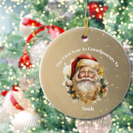 Morföräldrar Första julfoto Guld Santa Julgransprydnad Keramik