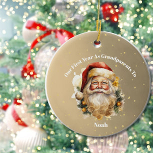 Morföräldrar Första julfoto Guld Santa Julgransprydnad Keramik