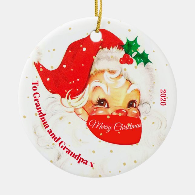 Morföräldrars julfoto Santa Mask Merry Julgransprydnad Keramik (Framsidan)