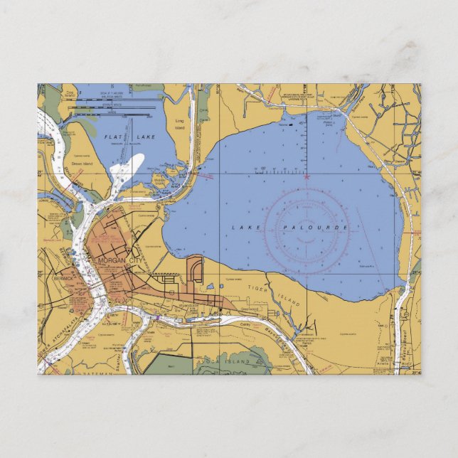 Morgan City, Louisiana Nautical Chart Postcard Vykort (Framsida)