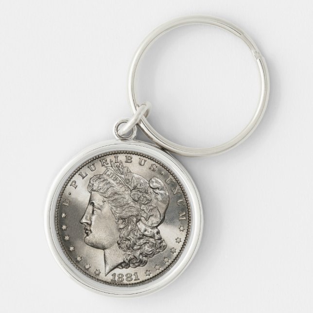 morgan dollarnyckelring rund silverfärgad nyckelring (Framsidan)