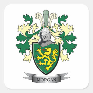 Morgan Family Crest Jackar om Arm Fyrkantigt Klistermärke
