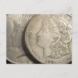 Morgan och Liberty Silver Dollars Postcard Vykort