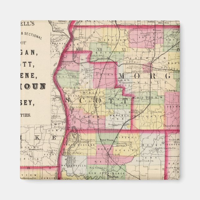 Morgan, Scott, Greene, Calhoun, Jersey-grevskapen Magnet (Framsidan)