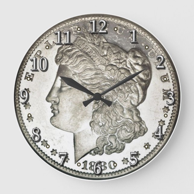 Morgan Silver Dollar Clock med siffror Stor Klocka (Framsida)