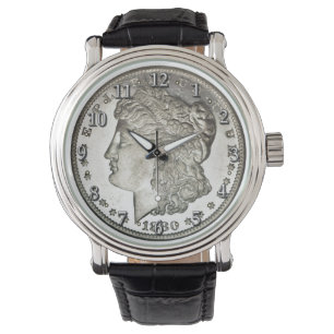 Morgan Silver Dollar Image on Watch with Numbers Armbandsur