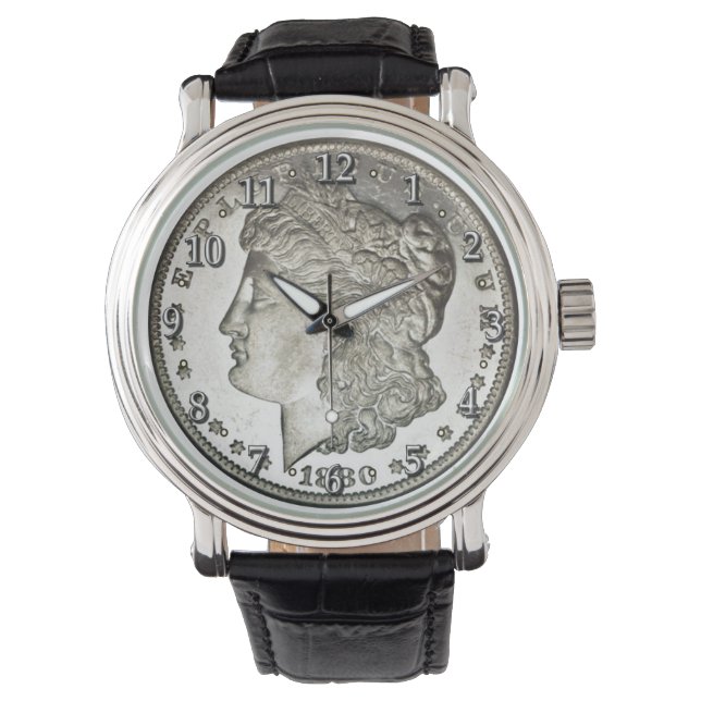 Morgan Silver Dollar Image on Watch with Numbers Armbandsur (Framsida)