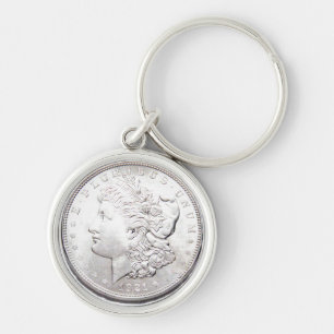 MORGAN SILVER DOLLAR RUND SILVERFÄRGAD NYCKELRING