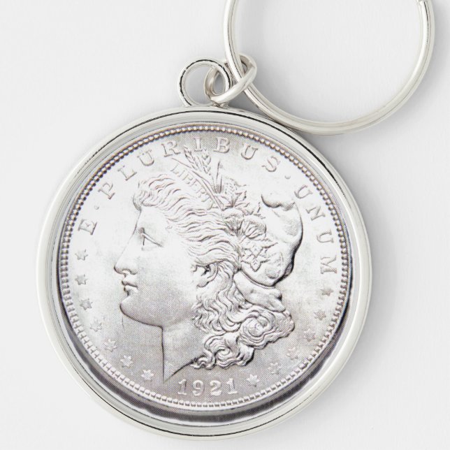 MORGAN SILVERDOLLAR RUND SILVERFÄRGAD NYCKELRING (Framsidan)