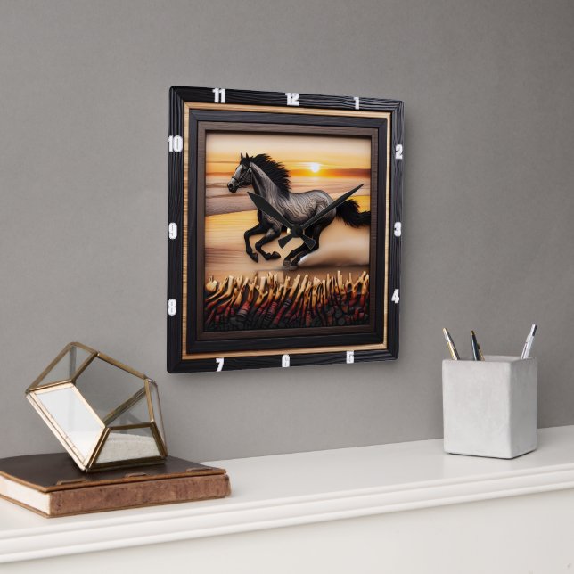 Morgan Wave Chase: Textured Wood Effect Fyrkantig Klocka (Kontor)