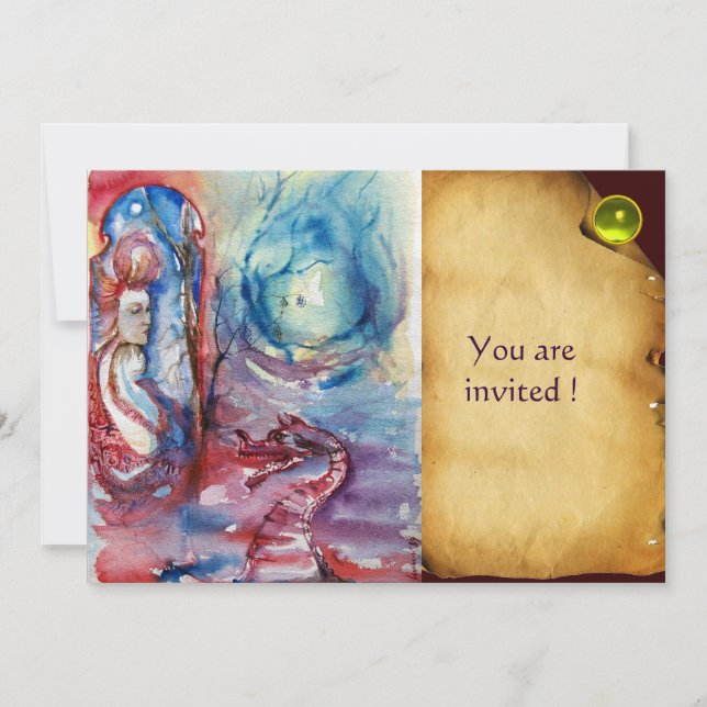 MORGANA Dam och Drak Pergament Gul Ädelsten Inbjudningar (Framsida)