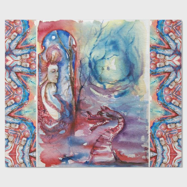 MORGANA Enchantress and Dragon ,Rosa Blue Fantasy Presentpapper (Platt)