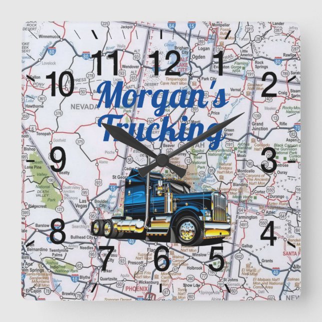 Morgan's Trucking Road Karta Fyrkantig Klocka (Framsida)