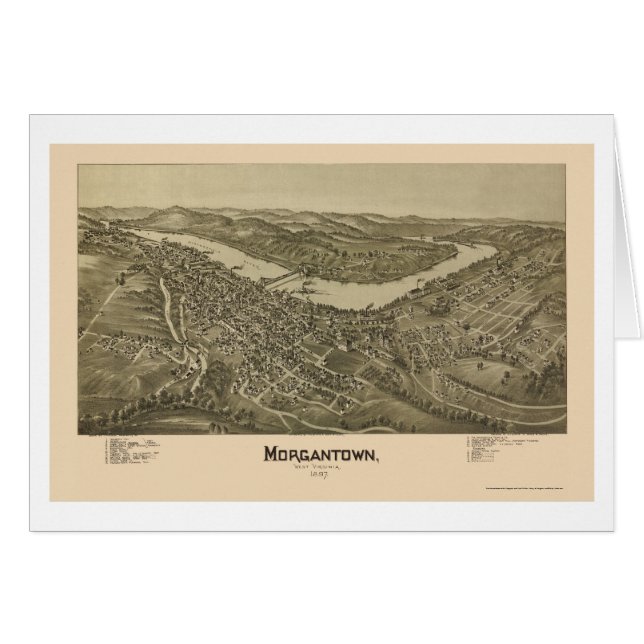 Morgantown panorama- karta för WV - 1897 Hälsningskort (Framsidan Horizontal)