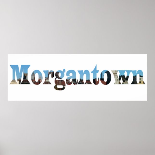 Morgantown WV Cutout Brev Ord Skyline Poster (Framsidan)
