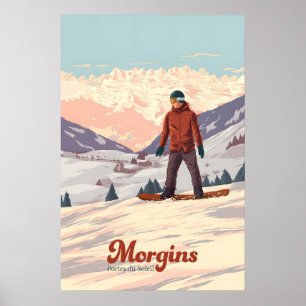 Morgins Schweiz Snowboard Reseskylt Poster