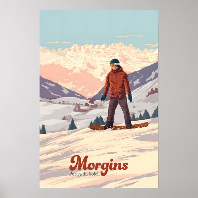 Morgins Schweiz Snowboard Reseskylt Poster (Framsidan)