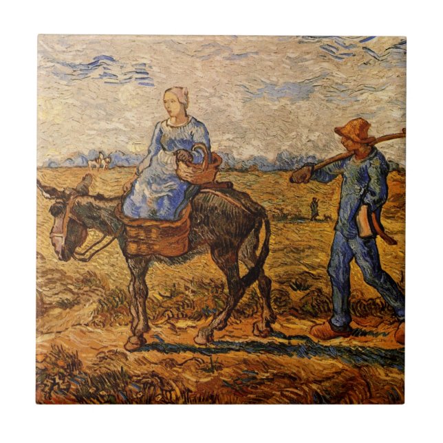 Morgon, bondpar av Vincent van Gogh Kakelplatta (Framsidan)