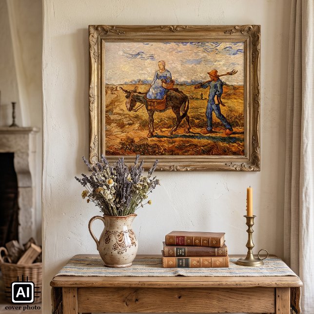 Morgon, bondpar av Vincent van Gogh Poster (Morning: Peasant Couple Going to Work (after Millet) by Vincent van Gogh is post impressionism art.)