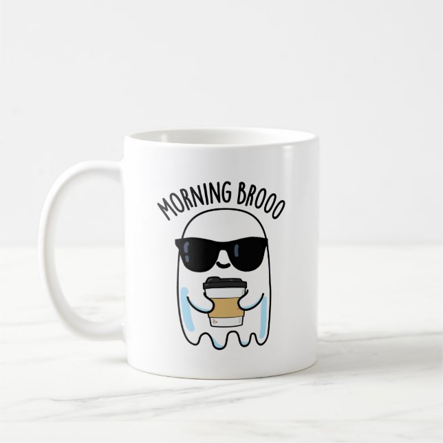 Morgon Broo Funny Ghost Coffee Pun Kaffemugg (Vänster)