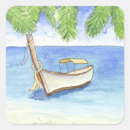 Morgon i Bali Watercolor Fyrkantigt Klistermärke