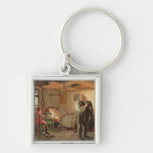 Morgon i en portvakt loge, 1874 fyrkantig silverfärgad nyckelring