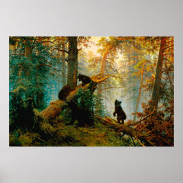 Morgon i en tallskog Björn med ungar Sjisjkin Poster