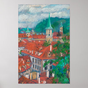 Morgon i Prag Czech Cityscape Pastel Painting Poster