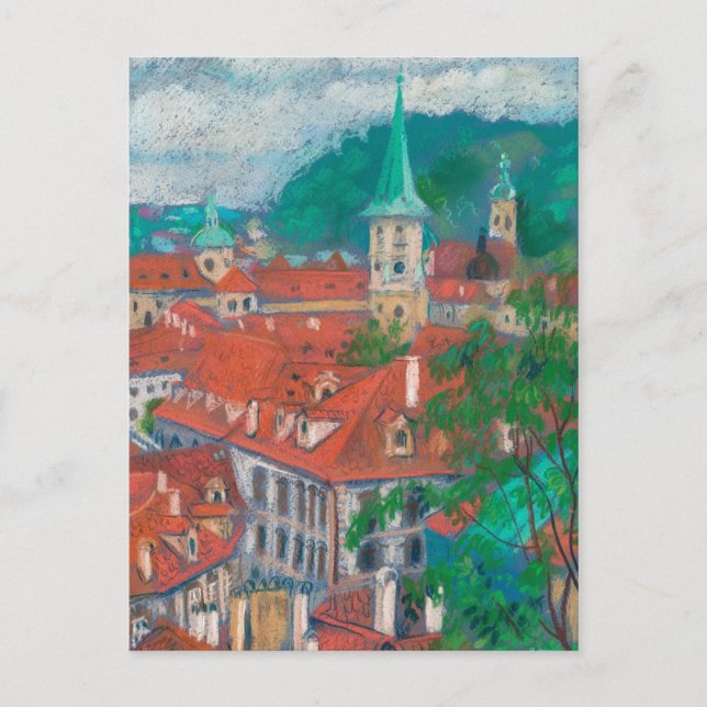 Morgon i Prag Czech Cityscape Pastel Painting Vykort (Framsida)