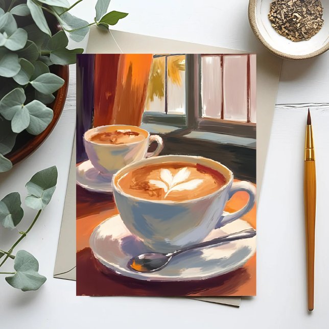 Morgon Latte | Kaffe Vattenfärg Målning Vykort (Skapare uppladdad)