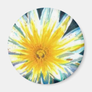 Morgon Ljust Vitt Gult Blomster på Midnatt Magnet